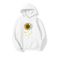 Hooded Sunflower And Maple Leaf Print Long-sleeved Fleece Sweatshirt main image 6