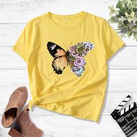 Round Neck Stitching Flower Butterfly Print Short-sleeved T-shirt main image 5