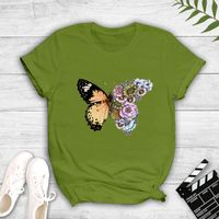 Round Neck Stitching Flower Butterfly Print Short-sleeved T-shirt main image 7