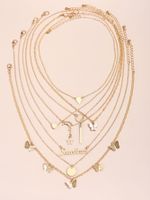 Fashion Popular Heart-shaped Butterfly Pendant Bead Chain Multi-piece Combination Necklace main image 1