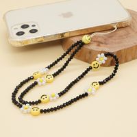 Black Crystal Beads Personality Small Daisy Yellow Smiley Face Mobile Phone Chain main image 4