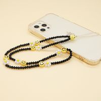 Black Crystal Beads Personality Small Daisy Yellow Smiley Face Mobile Phone Chain main image 5
