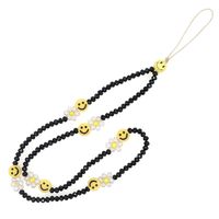 Black Crystal Beads Personality Small Daisy Yellow Smiley Face Mobile Phone Chain main image 6