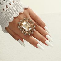 Europäische Und Amerikanische Mode Neuer Einfacher Übertriebener Diamantring Rechteckiger Verstellbarer Ring main image 1