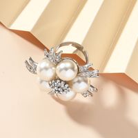 Exaggerated Diamond-studded Pearl Flower Ring Fashion Retro New Light Luxury Open Ring main image 4