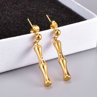 Fashion Bamboo Sticks Chain Earring Gold Titanium Steel Earrings Wholesale main image 3