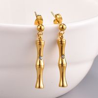 Fashion Bamboo Sticks Chain Earring Gold Titanium Steel Earrings Wholesale main image 5