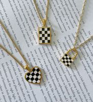 European And American Trend Black And White Lattice Titanium Steel Women's Necklace Jewelry main image 5