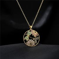 Retro Luxury Copper Micro-inlaid Zircon Jewelry Dragonfly Butterfly Flower Necklace main image 4