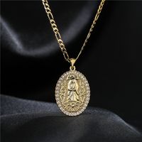 Europe And America Jewelry Copper Micro-inlaid Zircon Virgin Mary Pendant Golden Necklace main image 5