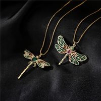 European And American Hot Sale New Product Copper Oil Dripping Zircon Dragonfly Pendant Golden Necklace main image 2