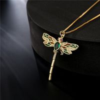 European And American Hot Sale New Product Copper Oil Dripping Zircon Dragonfly Pendant Golden Necklace main image 3