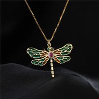 European And American Hot Sale New Product Copper Oil Dripping Zircon Dragonfly Pendant Golden Necklace main image 5