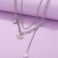Double-layer Pink Heart European And American Creative Coin Stacking Tassel Necklace main image 3