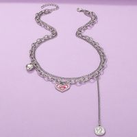 Double-layer Pink Heart European And American Creative Coin Stacking Tassel Necklace main image 4