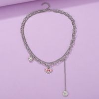Double-layer Pink Heart European And American Creative Coin Stacking Tassel Necklace main image 5