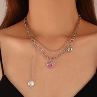 Double-layer Pink Heart European And American Creative Coin Stacking Tassel Necklace main image 6