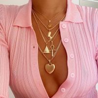 European And American Maple Leaf Pharaoh Empress Pyramid Heart Pendant Multilayer Necklace main image 2