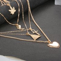 European And American Maple Leaf Pharaoh Empress Pyramid Heart Pendant Multilayer Necklace main image 3