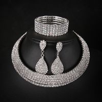 Fashion Personality Full Diamond Multi-layer Collar Necklace Earrings Bracelet Three-piece Set main image 1
