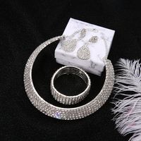 Fashion Personality Full Diamond Multi-layer Collar Necklace Earrings Bracelet Three-piece Set main image 4