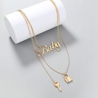 Neues Nischenschloss Schlüssel Schlüsselbein Kette Mode Baby Brief Mehrschichtige Halskette Zubehör main image 4