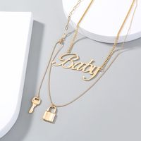 Neues Nischenschloss Schlüssel Schlüsselbein Kette Mode Baby Brief Mehrschichtige Halskette Zubehör main image 5