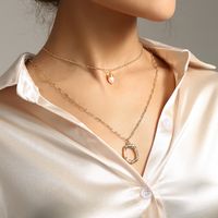 Simple Letter O Pendant Double-layer Necklace Natural Pearl Clavicle Chain main image 1