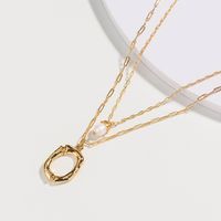 Simple Letter O Pendant Double-layer Necklace Natural Pearl Clavicle Chain main image 3