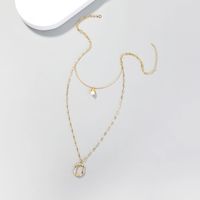 Simple Letter O Pendant Double-layer Necklace Natural Pearl Clavicle Chain main image 4