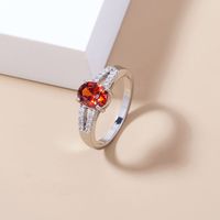 Fashion Garnet Red Gemstone Copper Ring Simple Niche Design Micro-inlaid Zircon Ring main image 1