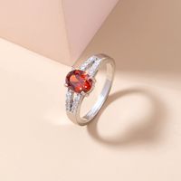 Fashion Garnet Red Gemstone Copper Ring Simple Niche Design Micro-inlaid Zircon Ring main image 3