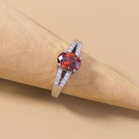 Fashion Garnet Red Gemstone Copper Ring Simple Niche Design Micro-inlaid Zircon Ring main image 4