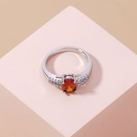 Fashion Garnet Red Gemstone Copper Ring Simple Niche Design Micro-inlaid Zircon Ring main image 5