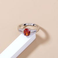 Fashion Garnet Red Gemstone Copper Ring Simple Niche Design Micro-inlaid Zircon Ring main image 6