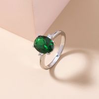 New Emerald Green Gemstone Copper Ring Simple Micro-inlaid Zircon Ring Accessories Female main image 3