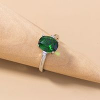 New Emerald Green Gemstone Copper Ring Simple Micro-inlaid Zircon Ring Accessories Female main image 4