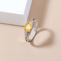 Simple Yellow Gemstone Ring Accessories Creative Micro-inlaid Zircon Copper Ring Wholesale main image 3