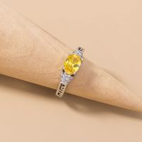 Simple Yellow Gemstone Ring Accessories Creative Micro-inlaid Zircon Copper Ring Wholesale main image 4