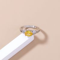 Simple Yellow Gemstone Ring Accessories Creative Micro-inlaid Zircon Copper Ring Wholesale main image 6