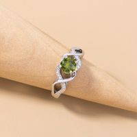 European And American Retro Style Olive Green Big Gem Ring Copper Ring Wholesale main image 4