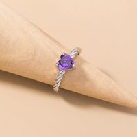 New Simple Trend Peach Heart Violet Big Gemstone Copper Ring Female Wholesale main image 1