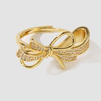 Korean Copper Inlaid Zirconium Bowknot Ring Female Real Gold Electroplating Jewelry main image 3