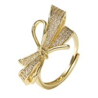 Korean Copper Inlaid Zirconium Bowknot Ring Female Real Gold Electroplating Jewelry main image 6