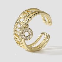 Koreanischer Stil Einfacher Geometrischer Kupfer Eingelegter Zirkonium Offener Ring Kreativer Echter Vergoldungsschmuck main image 1