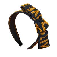 Retro Letters Hairy Knotted Wide-sided Ribbon Mixed Color Bowknot Pressed Hairband main image 6
