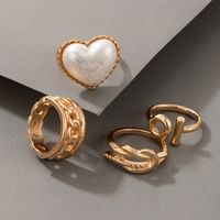 European And American Pearl Heart Ring Four-piece Irregular Geometric Hollow Ring Set main image 5