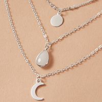 Simple Jewelry Imitation Jade Inlaid Three-layer Necklace Moon Disc Multi-layer Necklace main image 3