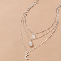 Simple Jewelry Imitation Jade Inlaid Three-layer Necklace Moon Disc Multi-layer Necklace main image 4