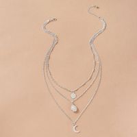 Simple Jewelry Imitation Jade Inlaid Three-layer Necklace Moon Disc Multi-layer Necklace main image 5